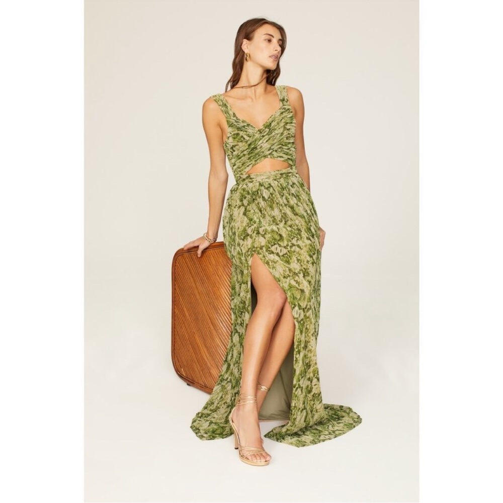 DRESS THE POPULATION Mirabella Green Mid Cut-Out Maxi Dress size Small